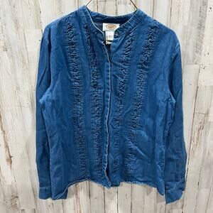 Vintage Talbots Denim Ruffle Western Cowgirl Button Up Shirt Rodeo Medium Cotton